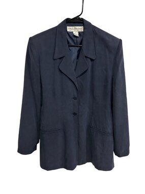 Chemise International Navy Silk Blazer Size 14 Quiet Luxury Corporate